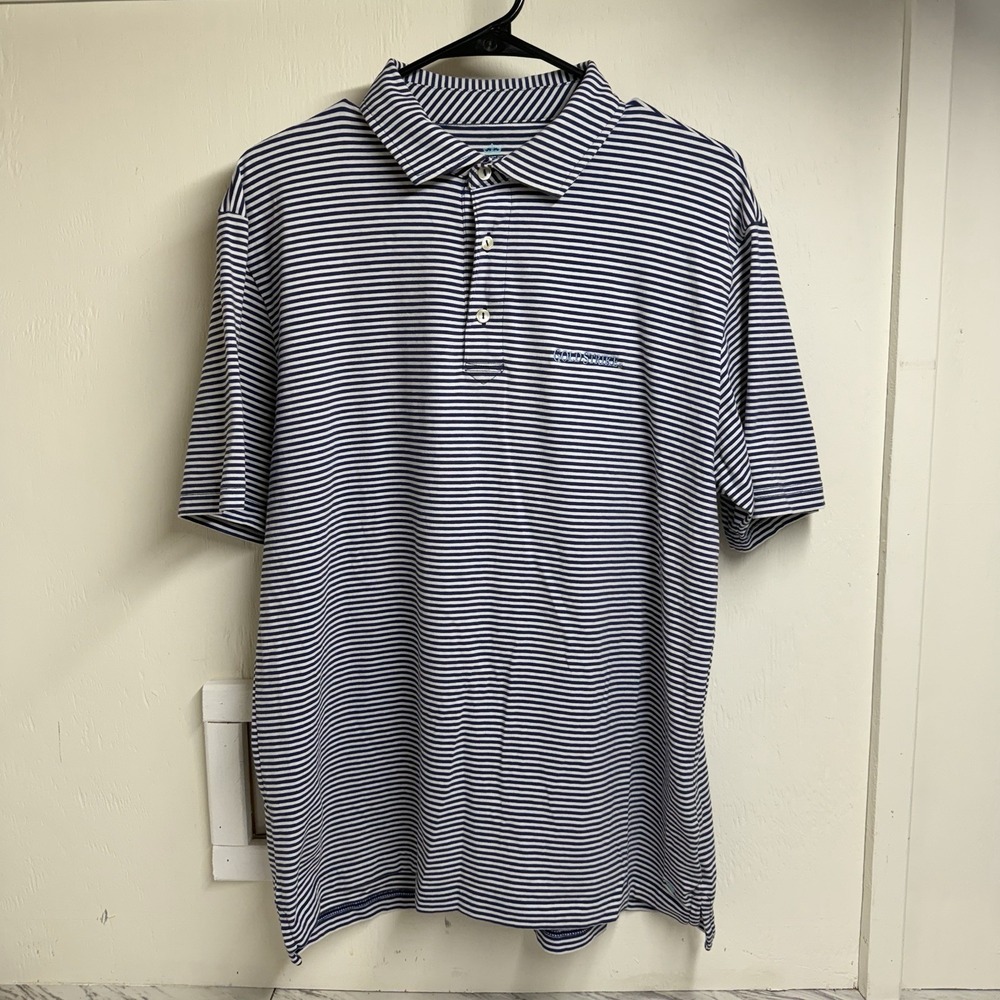 Peter Millar Seaside Polo Shirt Mens Medium Navy Blue Striped Gold Strike Casino